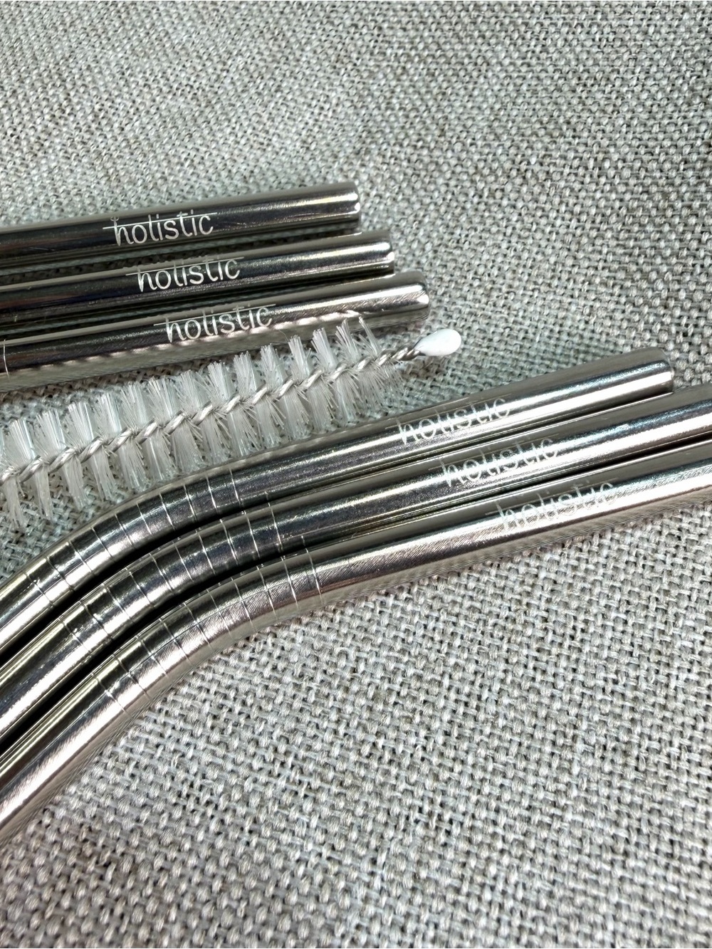 Holistic Stainless Steel Reusable Straw Set in Silver